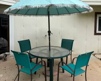 Patio Table With Umbrella Stand And Six Chairs