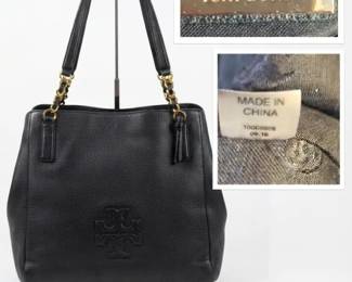 Tory Burch Black Pebbled Leather Chain Designer Purse