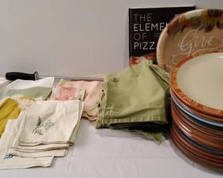 Mystery Lot  Vintage Linens, Stoneware, Cookbook
