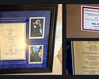Bono Signed U2 Lyrics with COA