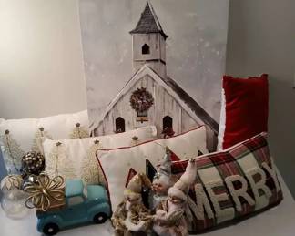 Christmas Church Art, Holiday Pillows  Elves Home Seasonal Decor