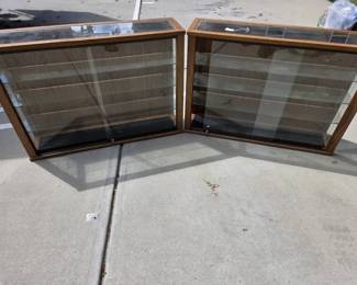 2 Oak Glass Display Cases with Shelves