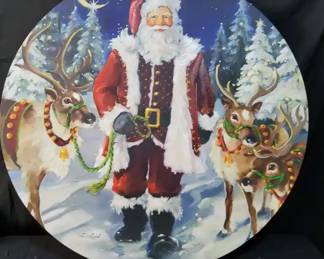 Susan Comish Santa  Reindeer 40 Round Wall Art