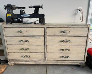 Vintage 8Drawer Distressed Dresser with Decorative Green Knobs