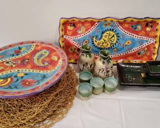 Japanese Sake  Sushi Sets with Paisley Serving Pieces