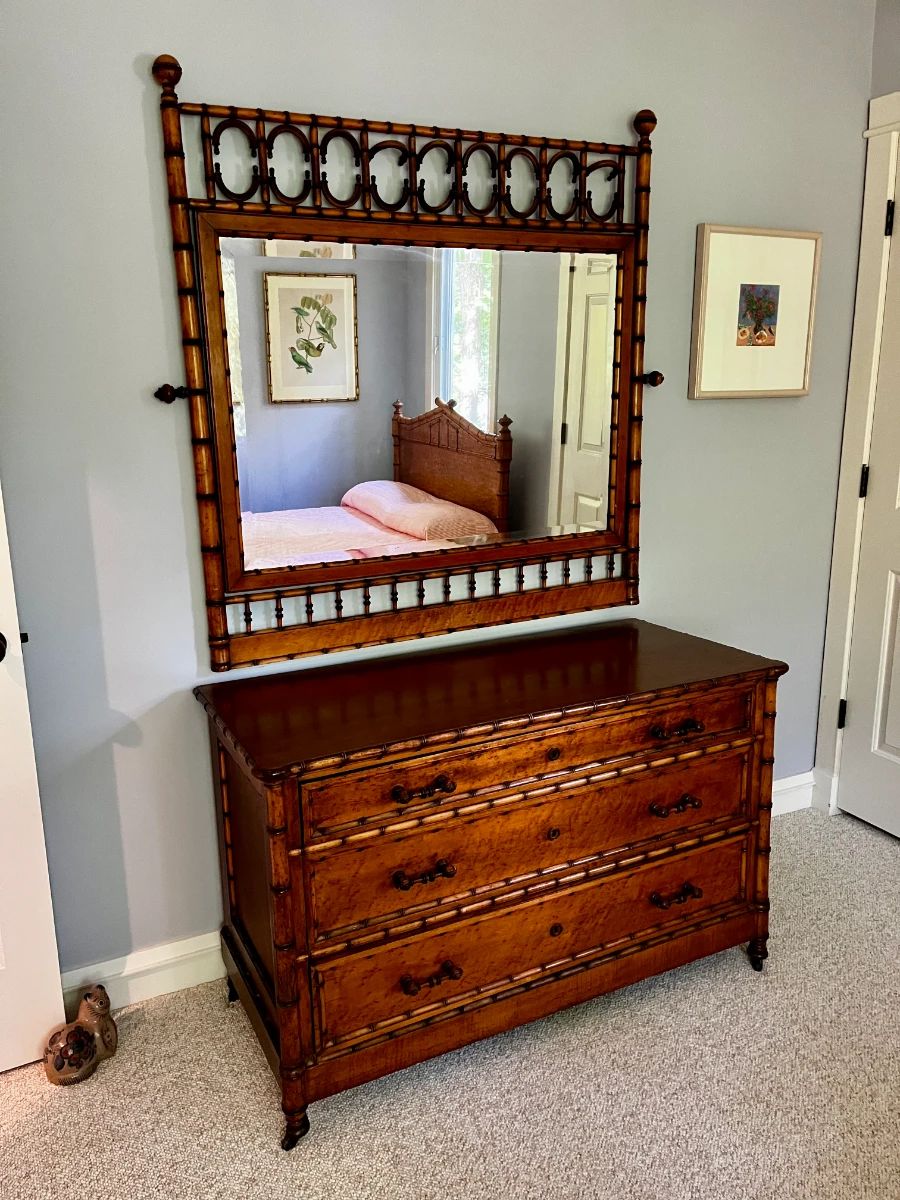 Antique 19th Century Bed, Chest of Drawers and Mirror. Just Gorgeous