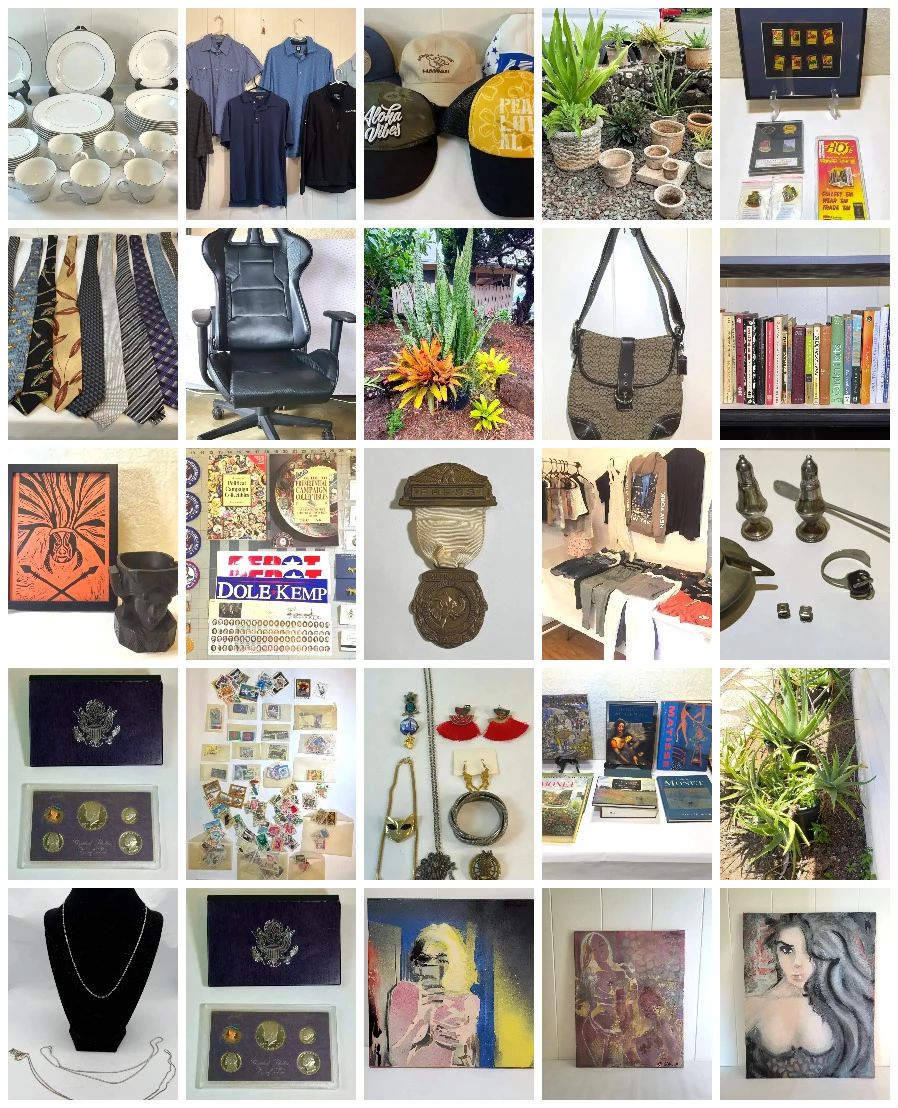 FANTASTIC TREASURES IN HAWAII KAI CTBids Online Auction • Bidding Ends 10/08/26 • Pickup 10/10/26 ANOTHER FANTASTIC auction features a multitude of awesome collectibles including vintage toys, collectible historical pin back buttons, vintage foreign money, fine jewelry pieces, art, designer clothing, tools, household goods, plants and pottery, furniture, and so much more! Happy bidding!