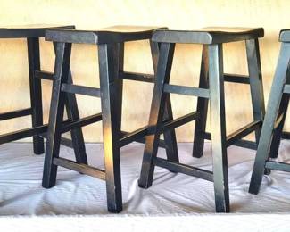 FTH312 - Set of 4 Black Wood Counter-Height Saddle Stools ( Home Decor Chair Chairs )