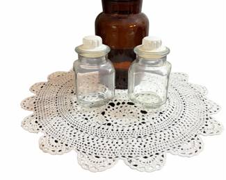 3 Vintage Apothecary Jars Doily