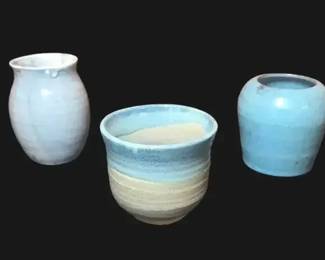 Vintage Coastal Blue Studio Art Pottery Lot 3pc