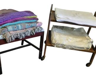 Vintage Vanity Dressing Chair, Blanket Stand With Blankets Bundle