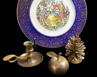 Vtg Imperial Salem China Plate Brass Decor