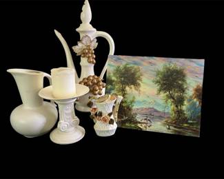 Vtg Italian Scene White Ceramic Decor