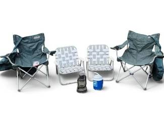 Vintage Modern Camping Gear Lot Seating, Lantern Cooler 6 Pieces