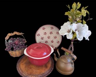 Country Kitchen Service With Platter,Copper Tea, Pot And More