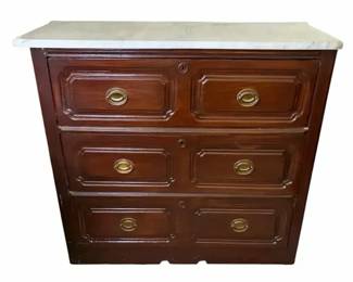 Vtg Marble Top Wooden Chest Of Drawers