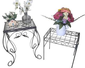 Vintage Princess House Meridian Accent Table Wrought Iron Stand with Faux Florals