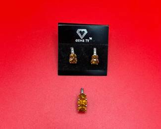 Sterling Silver And Real Gemstone Earrings And Pendant Set