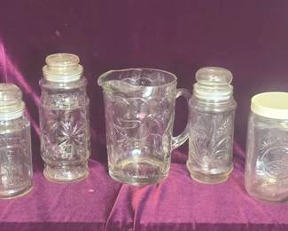 Vintage Clear Glass Lot Indiana Glass Spring Garden Pitcher Canisters
