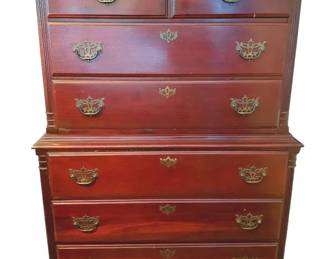 Vintage Wooden Colonial Revival Style Highboy Dresser