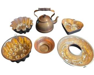 Vintage Copper Kitchen Lot Decorative Tea Kettle 5 Assorted BakingJello Molds