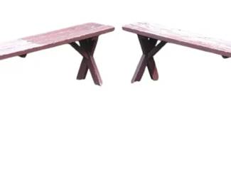 Weathered Rustic Wooden Picnic Benches
