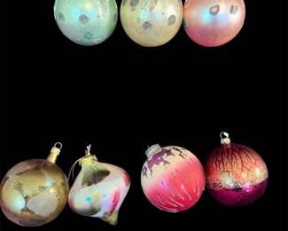 Seven Vintage Glass Ornaments Featuring 3 MCM Mercury Glass Bulbs