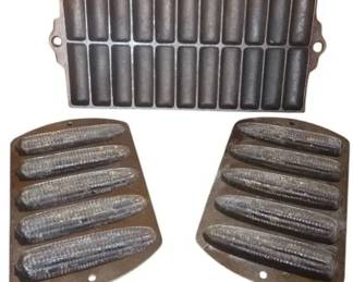 Vintage Cast Iron Bakeware Lot 22Slot Breadstick Pan Two 7Slot Cornstick Molds