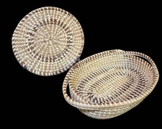 Handcrafted Coiled Woven Basket And Trivet