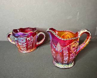 Indiana Glass Heirloom Sunset Carnival Glass Sugar and Creamer Set