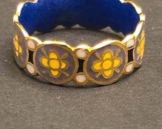 Vintage Enamel Bee Motif Band Ring