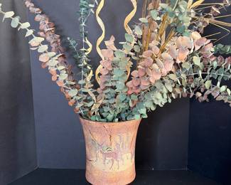 Safari-Themed Pedestal Vase with Dried Eucalyptus Arrangement
