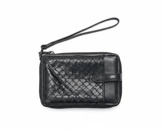 Brahmin Black Woven Leather Wristlet