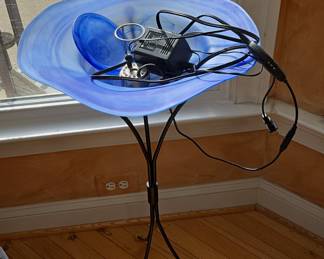 Blue Swirl Glass Fountain with LED Lights