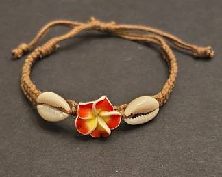 Plumeria and Cowrie Shell Anklet