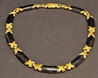 Monet Black Enamel and Gold-Tone Choker Necklace