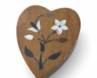 Vintage Heart-Shaped Marble Trinket Box with Mother of Pearl Inlay