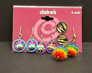 Claire's Rainbow Spiky Pom-Pom and Stud Earring Set (6 Pair)