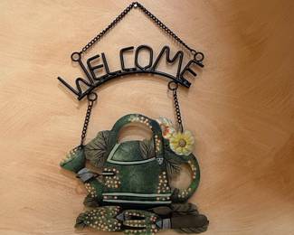 Metal Watering Can Welcome Wall Plaque