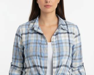 Avenue Plaid Wrap Blouse