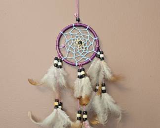Handcrafted Decorative Dreamcatcher with Purple Hoop and Blue Web