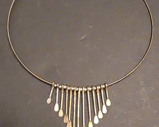 Mid-Century Modernist Silver-Plated Paddle Drop Torque Necklace