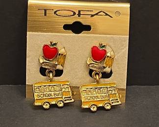 TOFA School Bus and Apple Teacher Earrings