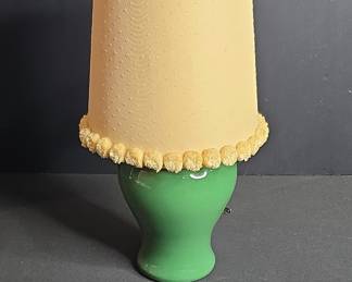 Mid-Century Modern Ceramic Table Lamp with Pom-Pom Trim Shade