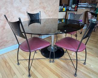Modern Black Metal and Glass Bistro Dining Set