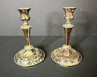 Pair of Japanese Silver-Plated Candlesticks