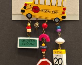 Vintage School Bus Dangle Fashion Pin with Road Signs