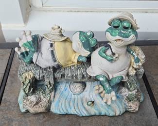 Vintage Frog Couple Fishing Figurine by Kathy Wies
