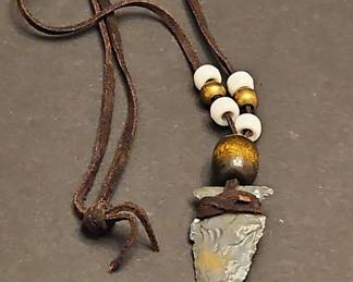 Hand Knapped Stone Arrowhead Necklace on Leather Cord