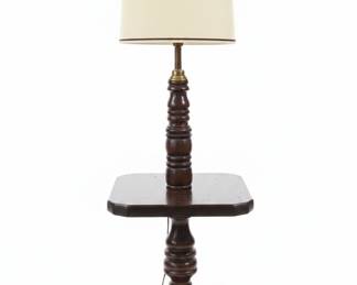 Vintage Turned Wood Lamp Table with Built-in Lamp